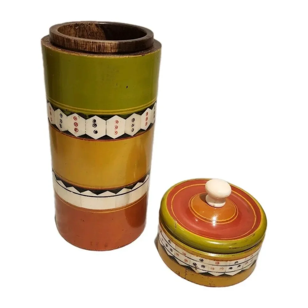 Vintage Tozai Home Lidded Turned Wood & Inlay 12” Jar